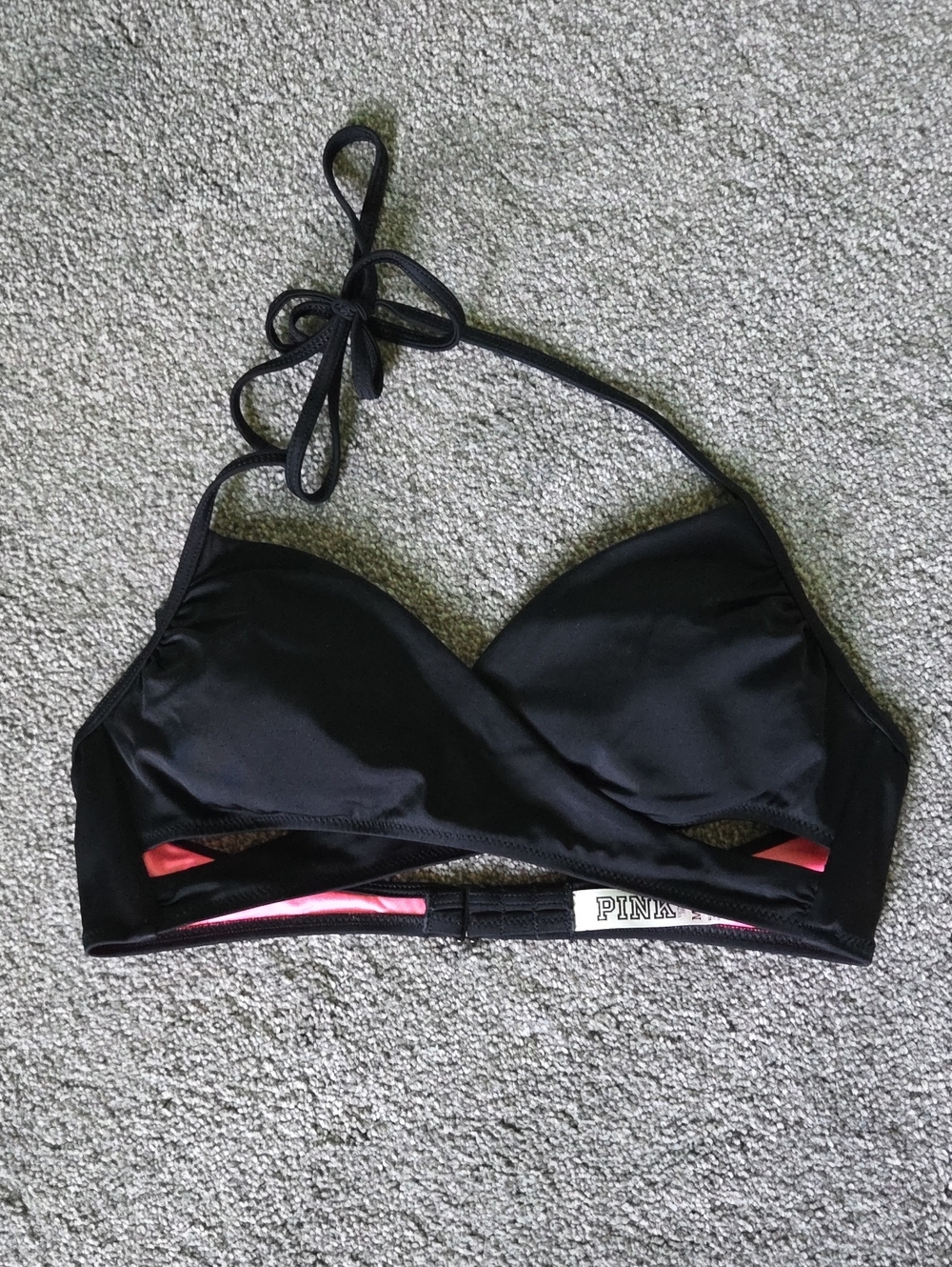 PINK Victoria's Secret Black Bikini Top with Pink Accents
